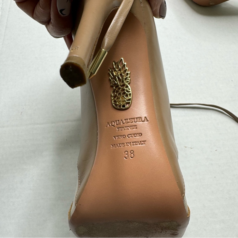 AQUAZZURA Strappy Tan Lace Up Heels Size 38 - Picture 10 of 12
